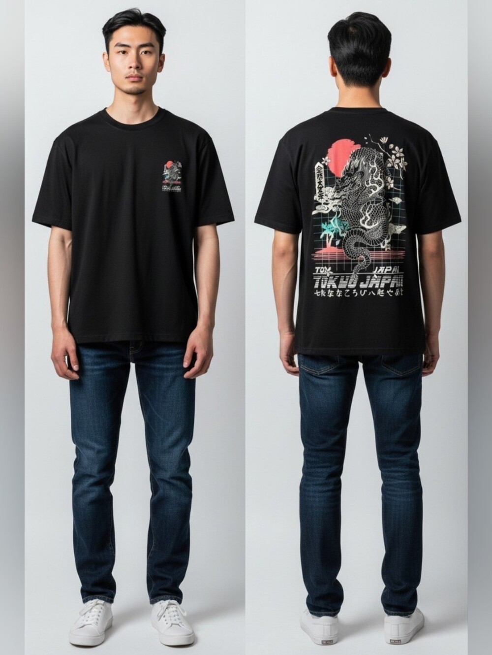Fresh Laundry Men's Size Small Tokyo Japanese Dragon Graphic Print Black T-Shirt